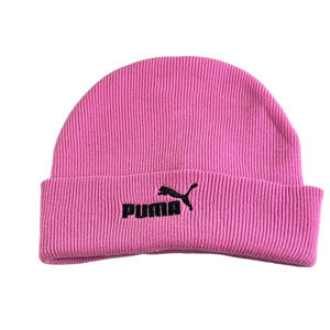 Puma Bright Pink Knit Beanie / Hat with Classic Metal Cat Logo OSFM